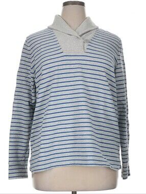 NEW!  L.L.Bean Blue/Grey Stripped Long-Sleeve Sweatshirt Womens Sz M-Reg.
